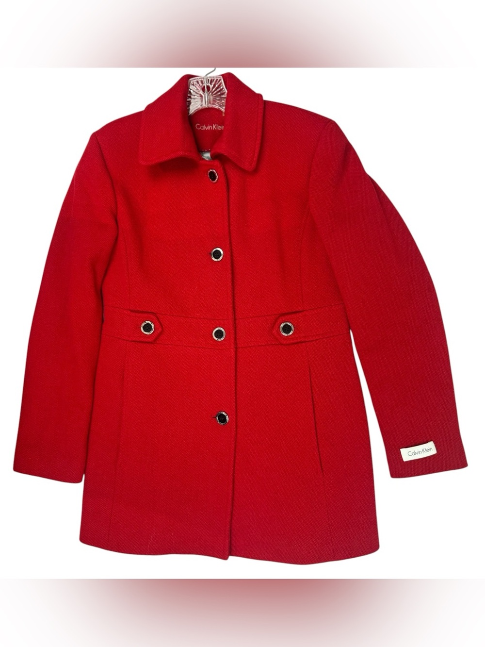 Calvin Klein Wool Blend Red Pea Coat sz 2